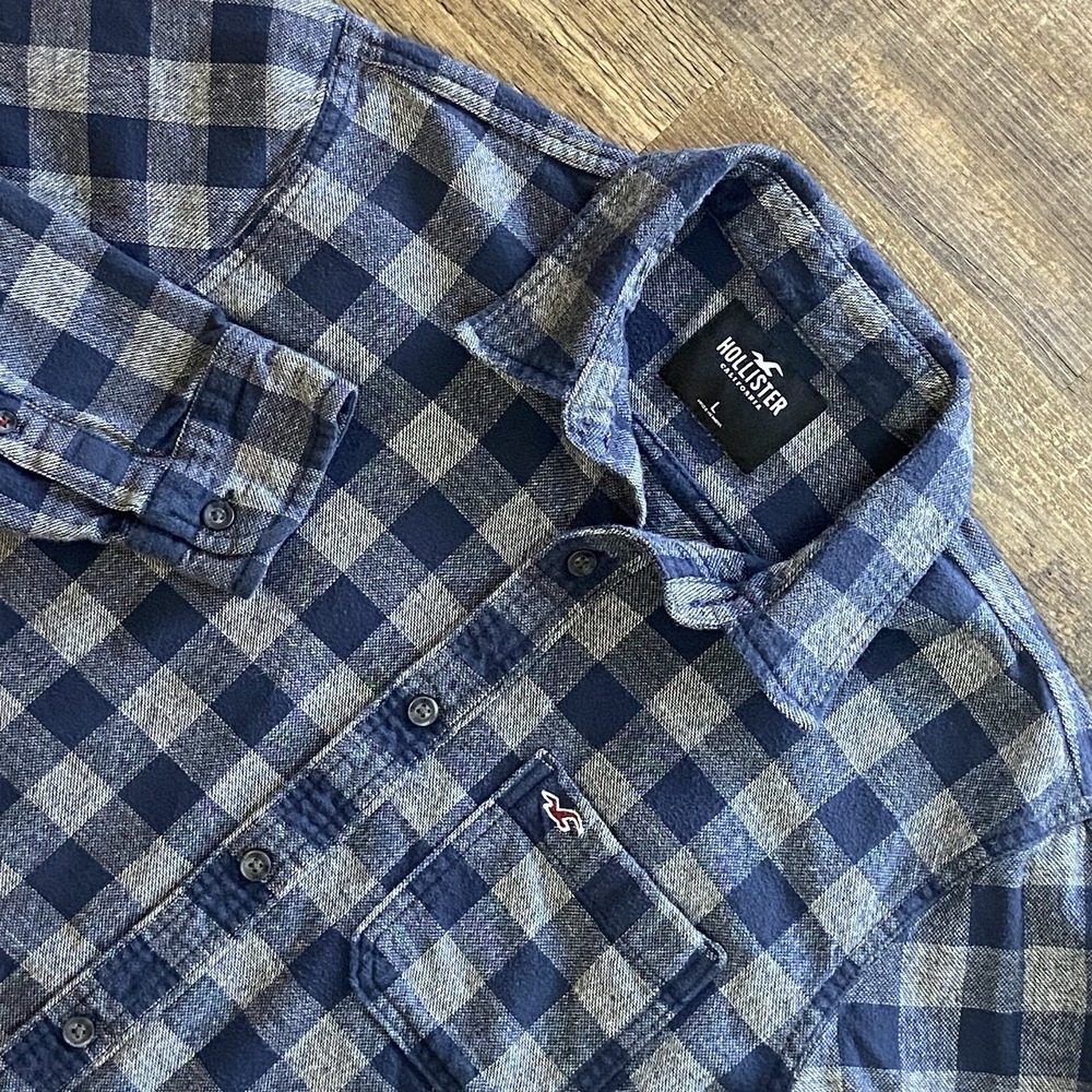 Hollister Plaid Flannel Shirt Mens L Long Sleeve Gorpcore Casual Button‎ Up